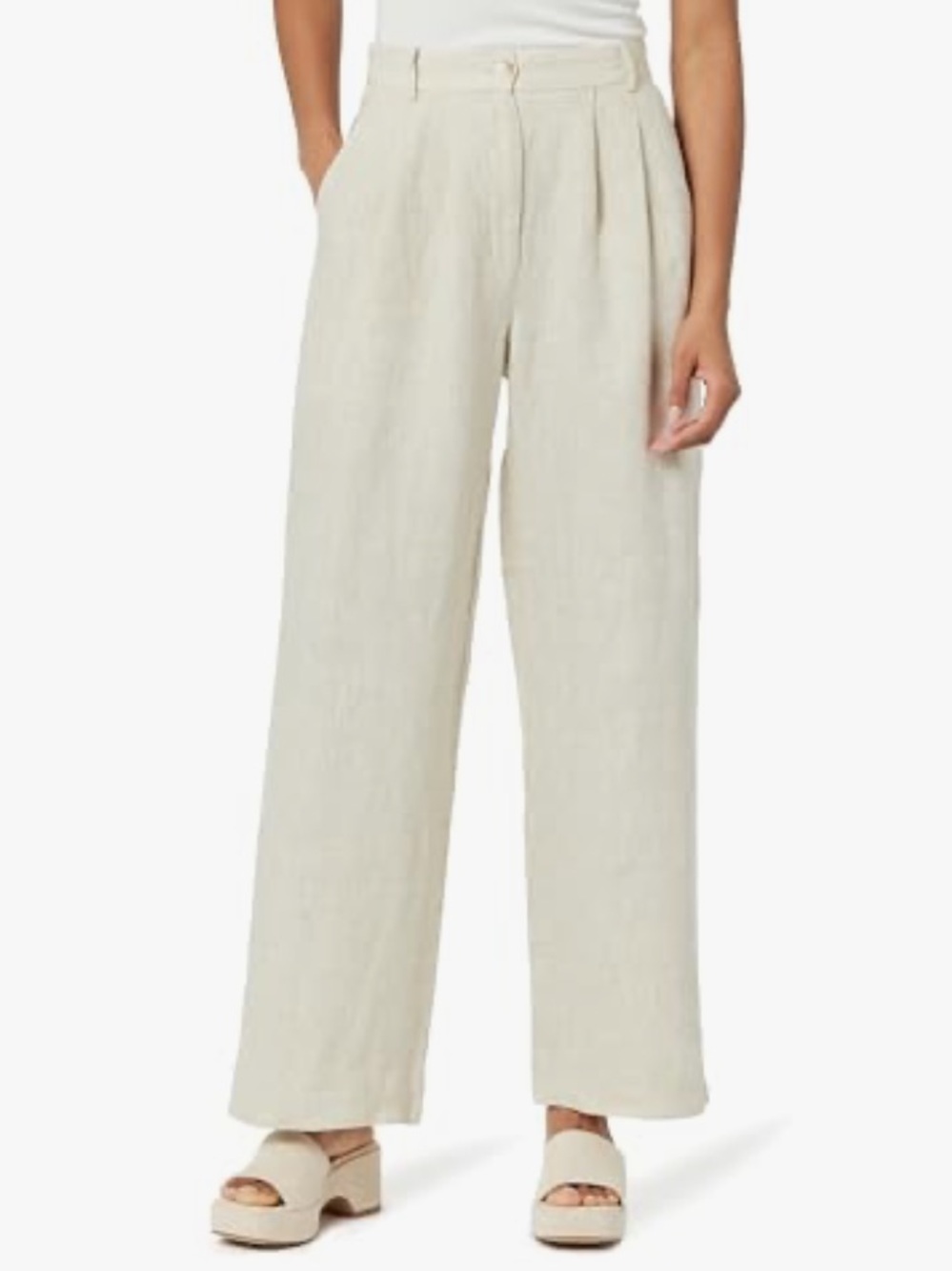 The Drop Amalia Women's Pants Natural Linen - Size Small Pleated High Waist